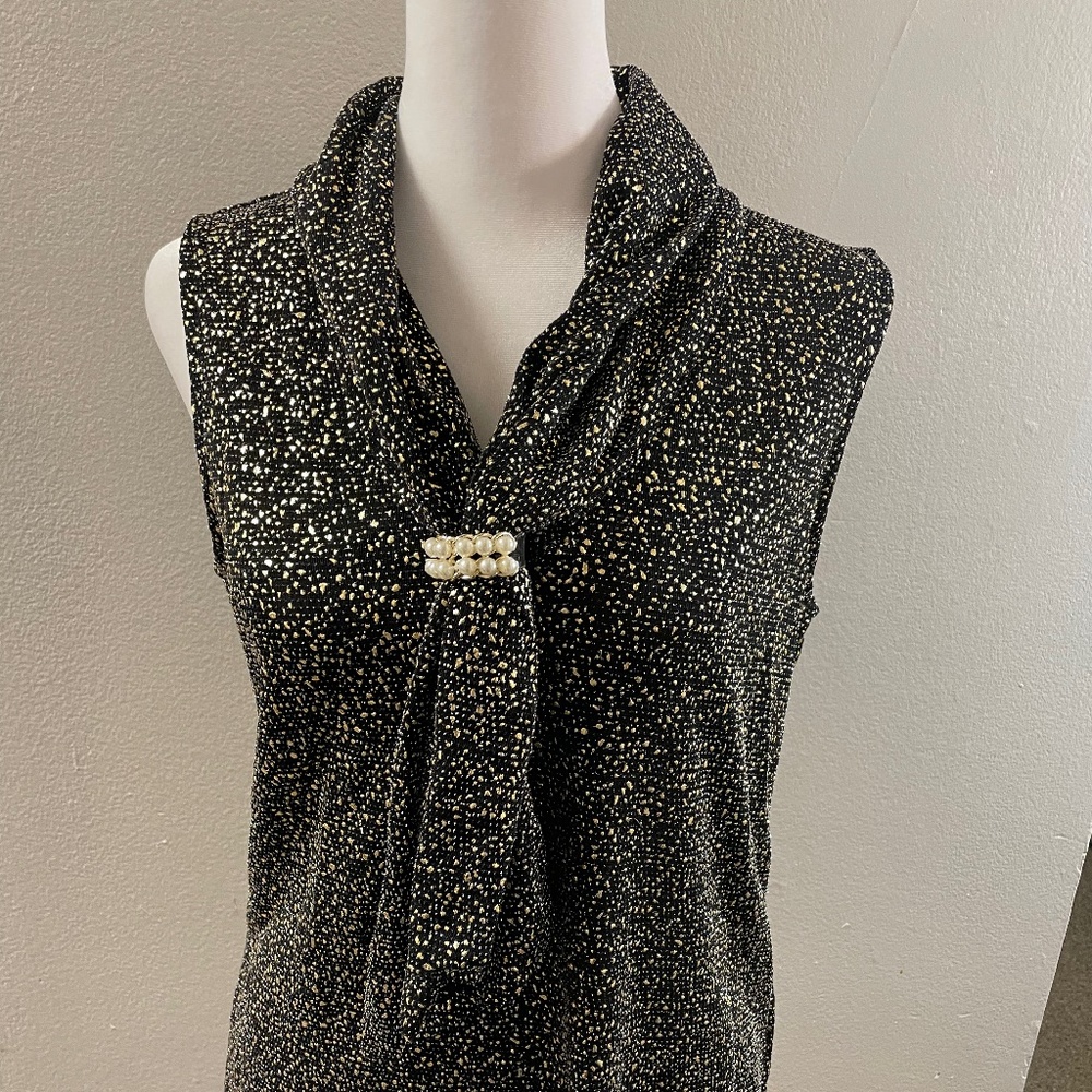 karl lagerfeld women top nwt work cocktail sleeveless shirt scarf neck pearl Sm